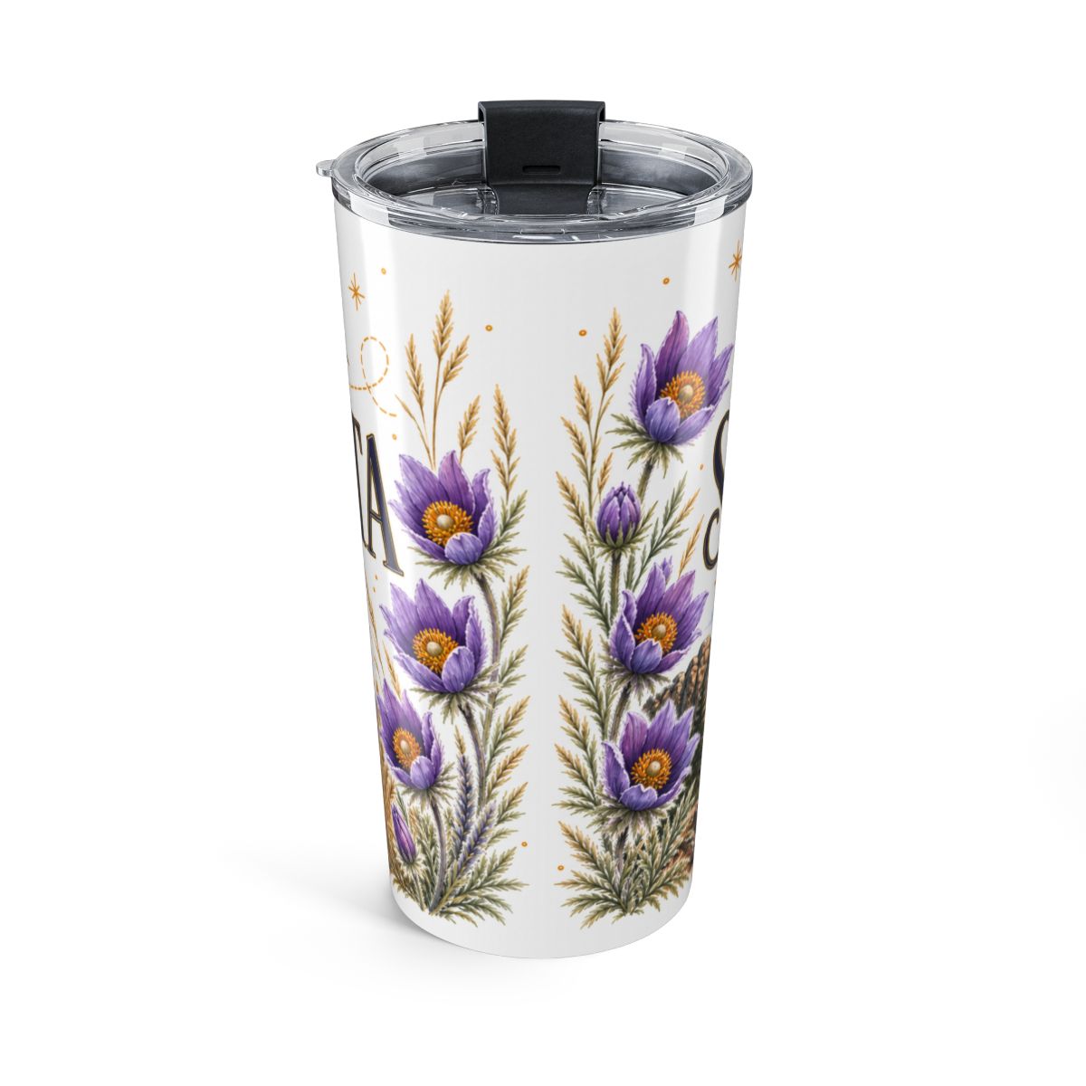 South Dakota State Flower Tumbler | Pasque Flower Botanical Travel Cup | 20oz Stainless Steel Gift — back