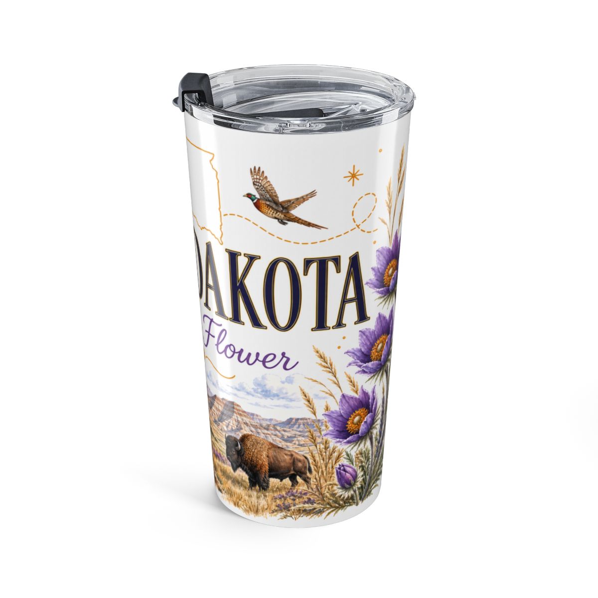 South Dakota State Flower Tumbler | Pasque Flower Botanical Travel Cup | 20oz Stainless Steel Gift — right