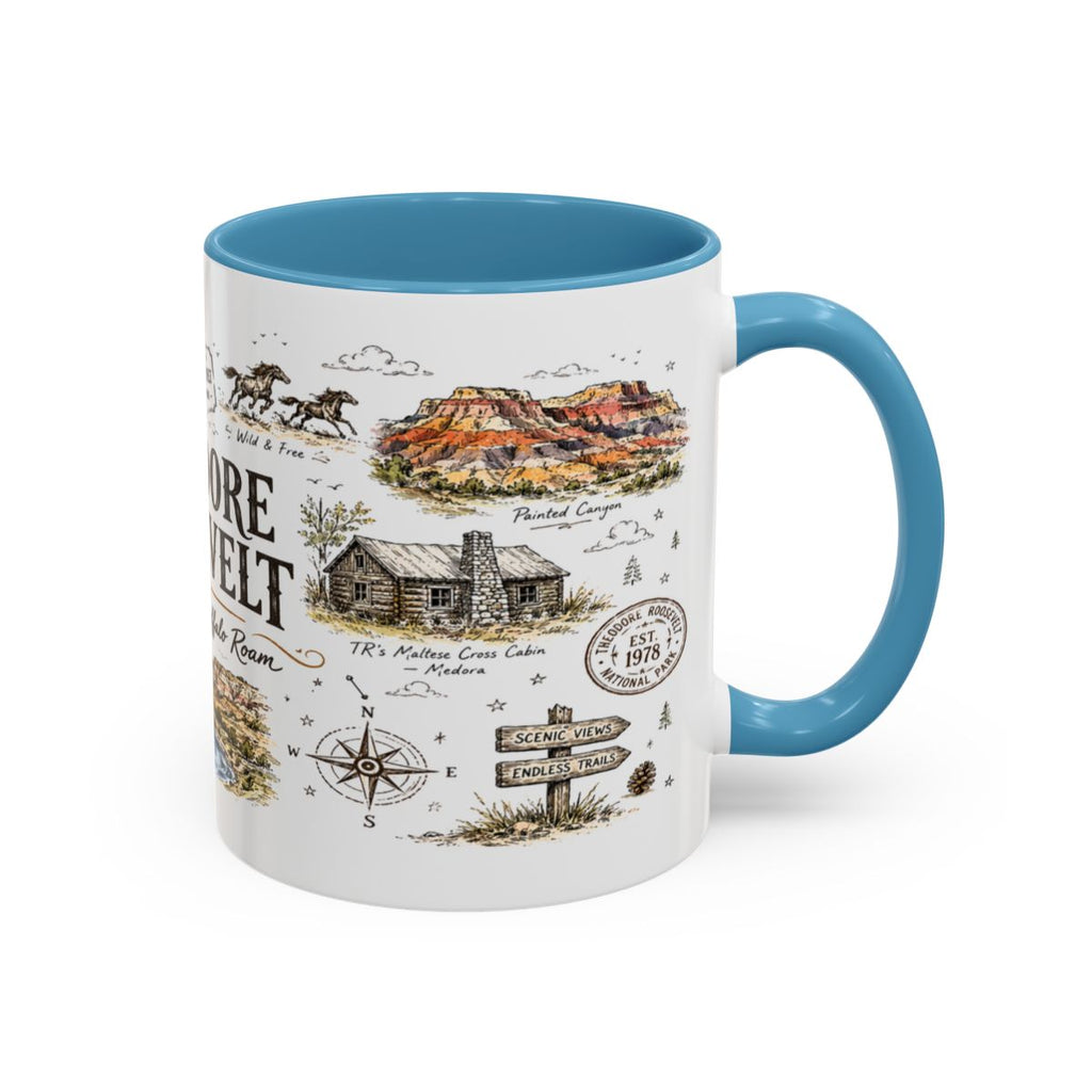 Theodore Roosevelt National Park Coffee Mug | North Dakota Badlands Bison Gift | Accent Color Ceramic 11oz 15oz