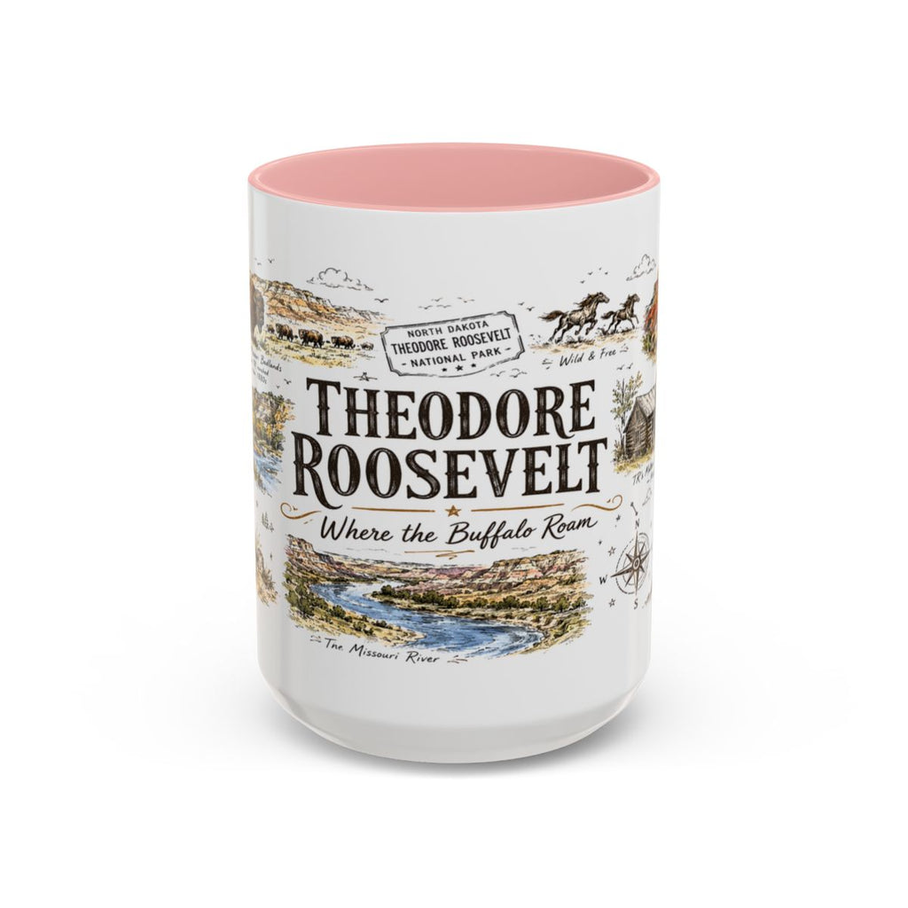 Theodore Roosevelt National Park Coffee Mug | North Dakota Badlands Bison Gift | Accent Color Ceramic 11oz 15oz