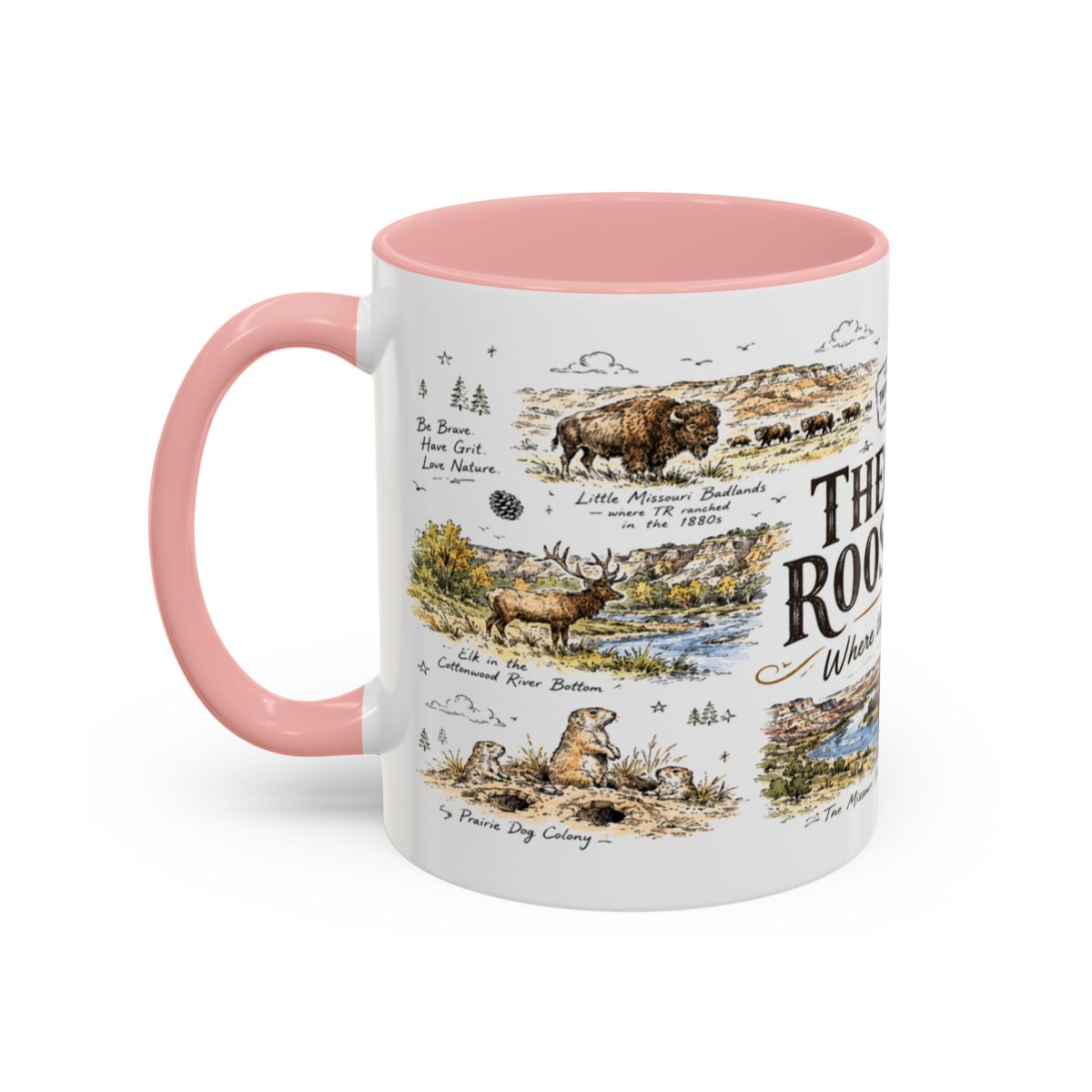 Theodore Roosevelt National Park Coffee Mug | North Dakota Badlands Bison Gift | Accent Color Ceramic 11oz 15oz