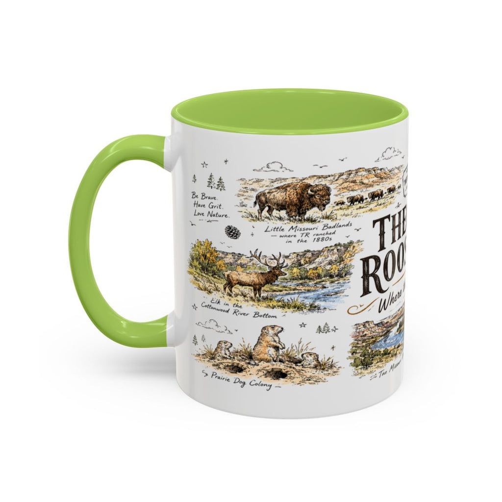 Theodore Roosevelt National Park Coffee Mug | North Dakota Badlands Bison Gift | Accent Color Ceramic 11oz 15oz