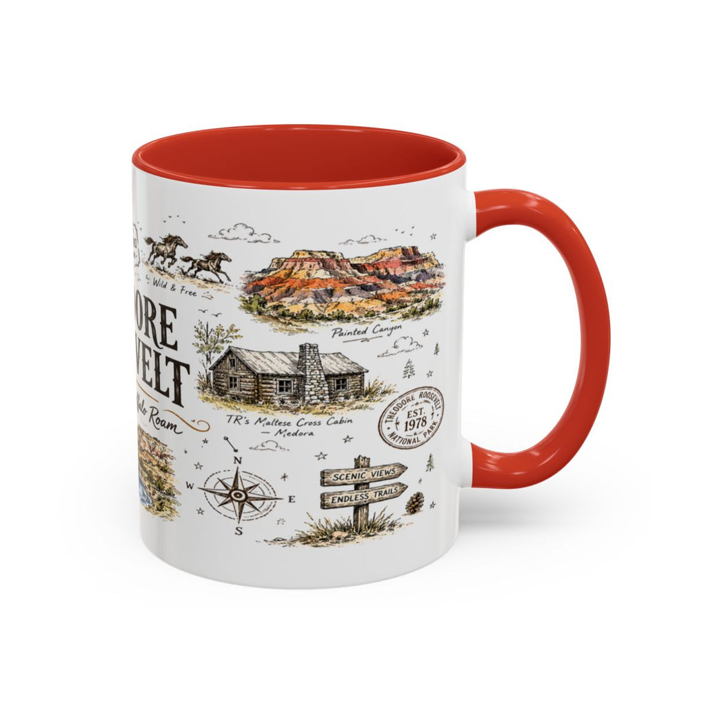 Theodore Roosevelt National Park Coffee Mug | North Dakota Badlands Bison Gift | Accent Color Ceramic 11oz 15oz