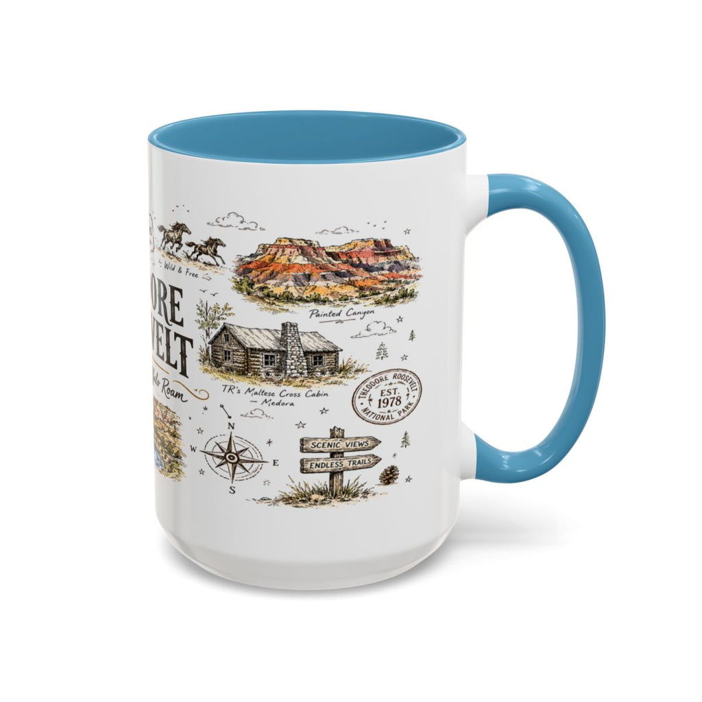 Theodore Roosevelt National Park Coffee Mug | North Dakota Badlands Bison Gift | Accent Color Ceramic 11oz 15oz