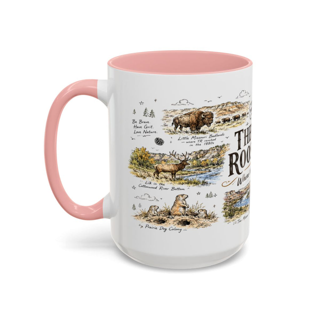 Theodore Roosevelt National Park Coffee Mug | North Dakota Badlands Bison Gift | Accent Color Ceramic 11oz 15oz