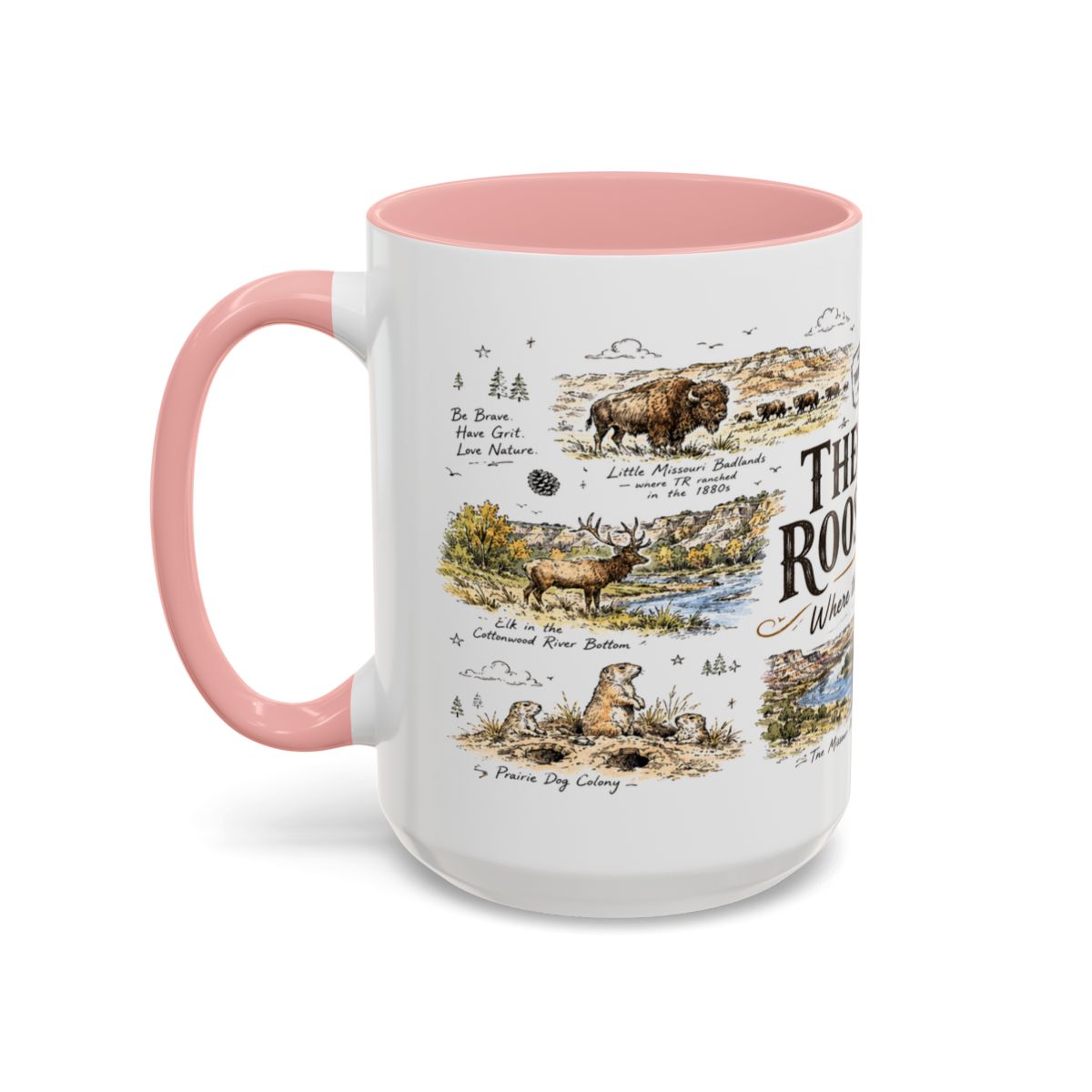 Theodore Roosevelt National Park Coffee Mug | North Dakota Badlands Bison Gift | Accent Color Ceramic 11oz 15oz