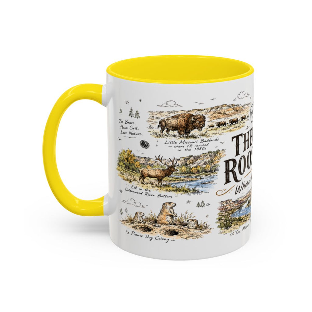 Theodore Roosevelt National Park Coffee Mug | North Dakota Badlands Bison Gift | Accent Color Ceramic 11oz 15oz