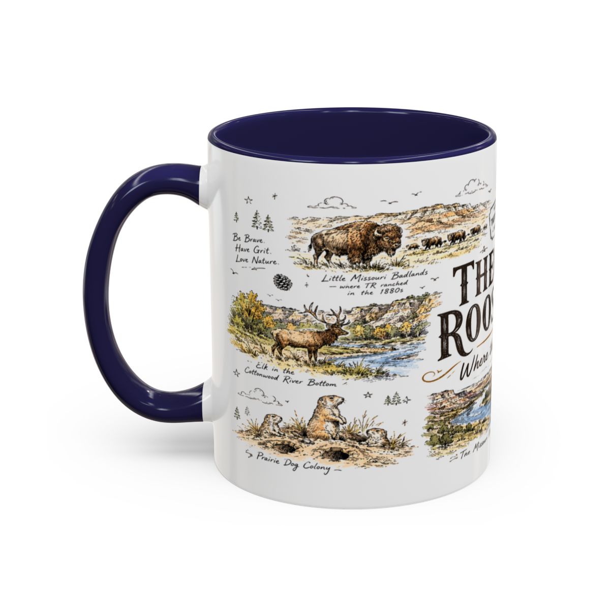 Theodore Roosevelt National Park Coffee Mug | North Dakota Badlands Bison Gift | Accent Color Ceramic 11oz 15oz