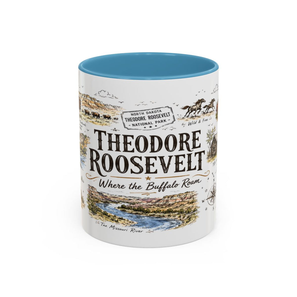 Theodore Roosevelt National Park Coffee Mug | North Dakota Badlands Bison Gift | Accent Color Ceramic 11oz 15oz