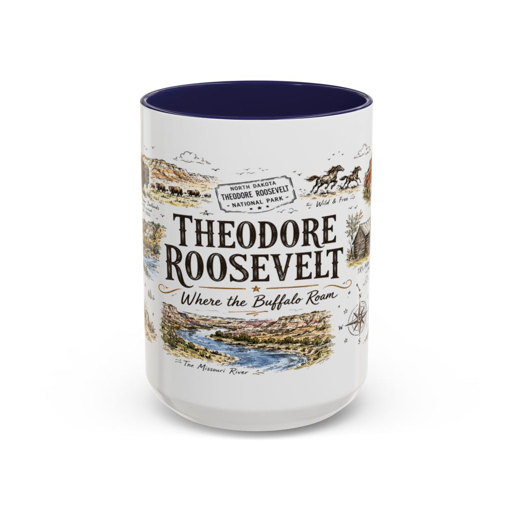 Theodore Roosevelt National Park Coffee Mug | North Dakota Badlands Bison Gift | Accent Color Ceramic 11oz 15oz