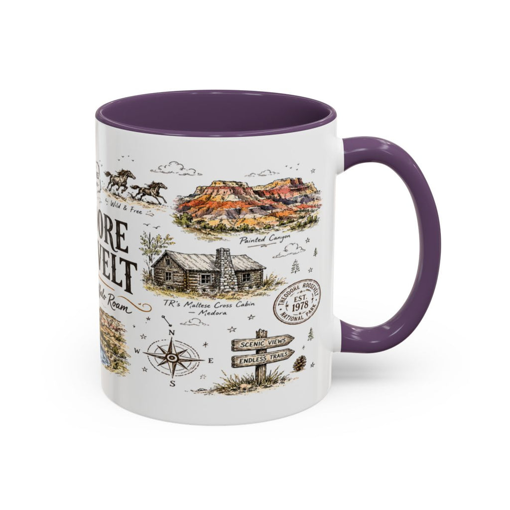 Theodore Roosevelt National Park Coffee Mug | North Dakota Badlands Bison Gift | Accent Color Ceramic 11oz 15oz