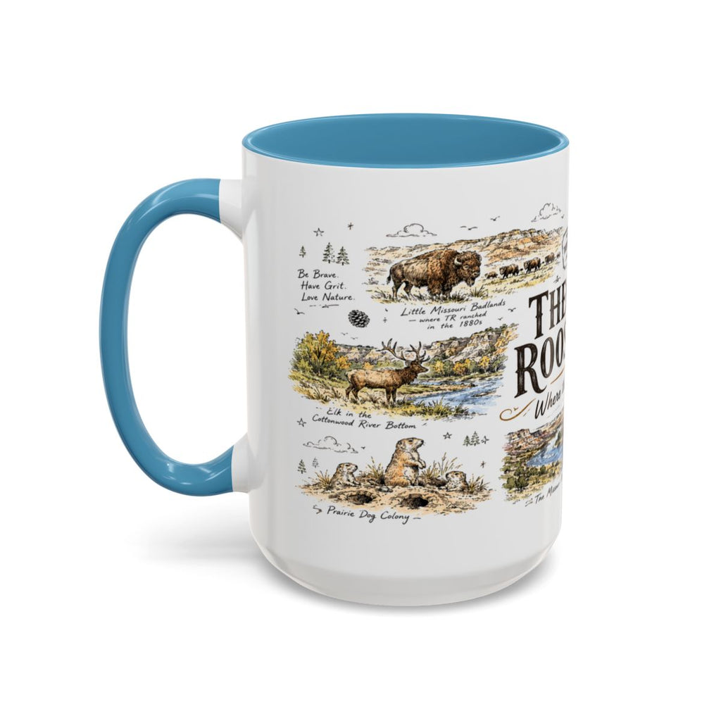 Theodore Roosevelt National Park Coffee Mug | North Dakota Badlands Bison Gift | Accent Color Ceramic 11oz 15oz