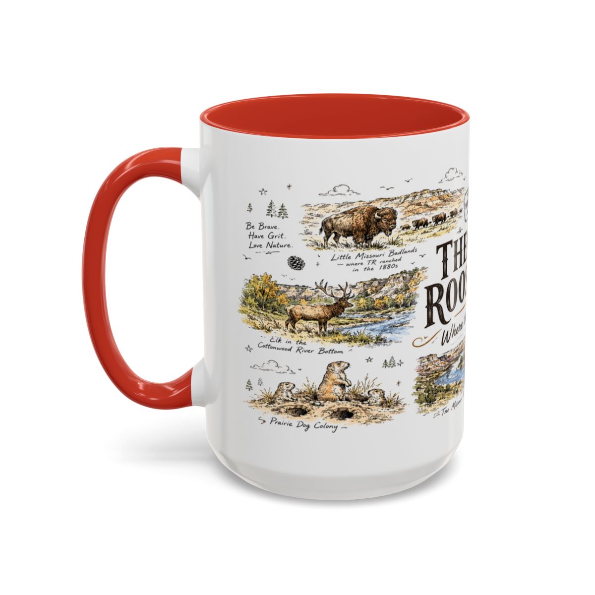 Theodore Roosevelt National Park Coffee Mug | North Dakota Badlands Bison Gift | Accent Color Ceramic 11oz 15oz