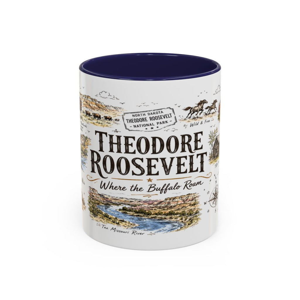 Theodore Roosevelt National Park Coffee Mug | North Dakota Badlands Bison Gift | Accent Color Ceramic 11oz 15oz
