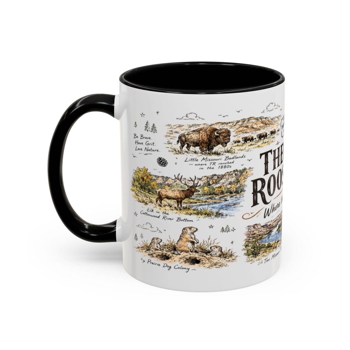 Theodore Roosevelt National Park Coffee Mug | North Dakota Badlands Bison Gift | Accent Color Ceramic 11oz 15oz