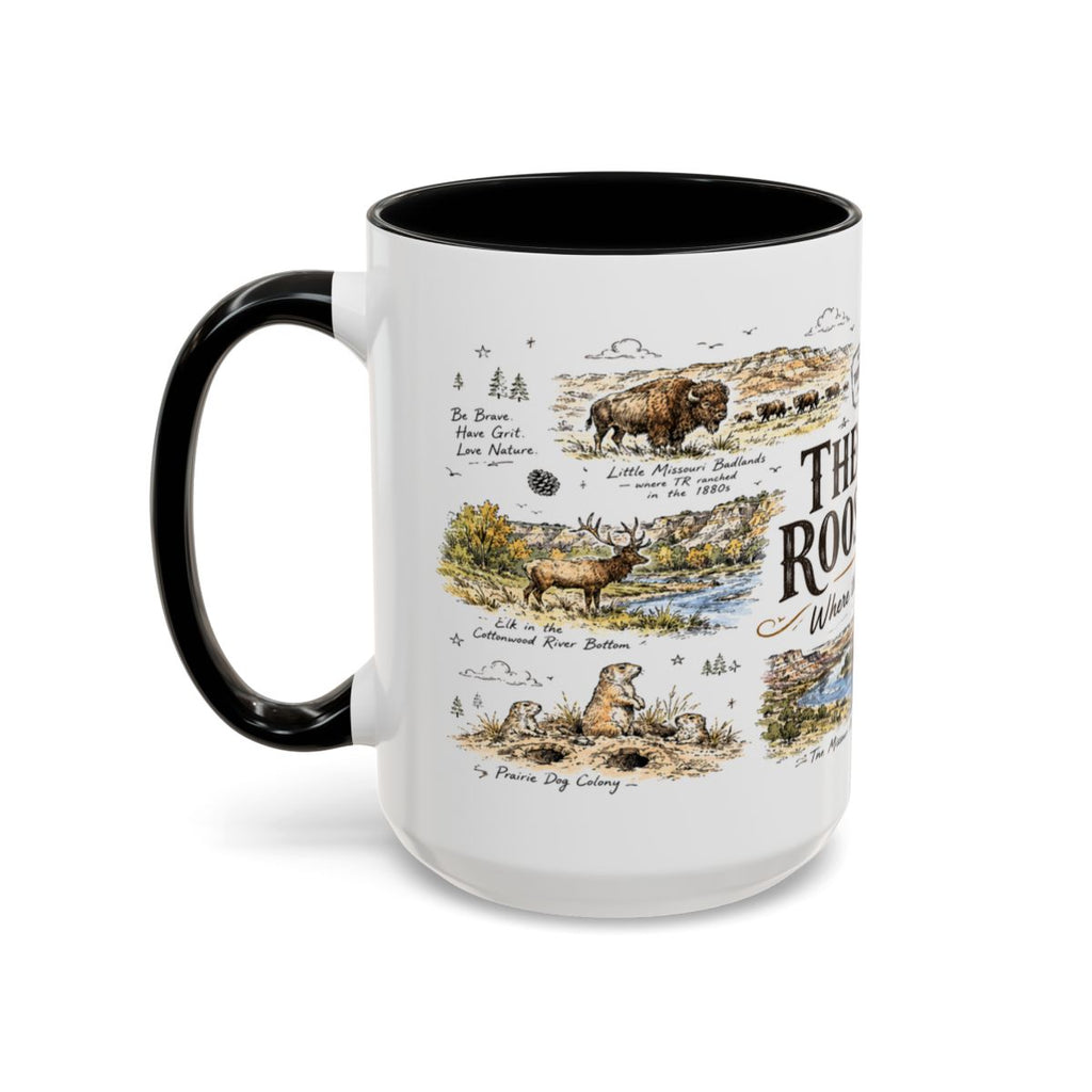 Theodore Roosevelt National Park Coffee Mug | North Dakota Badlands Bison Gift | Accent Color Ceramic 11oz 15oz
