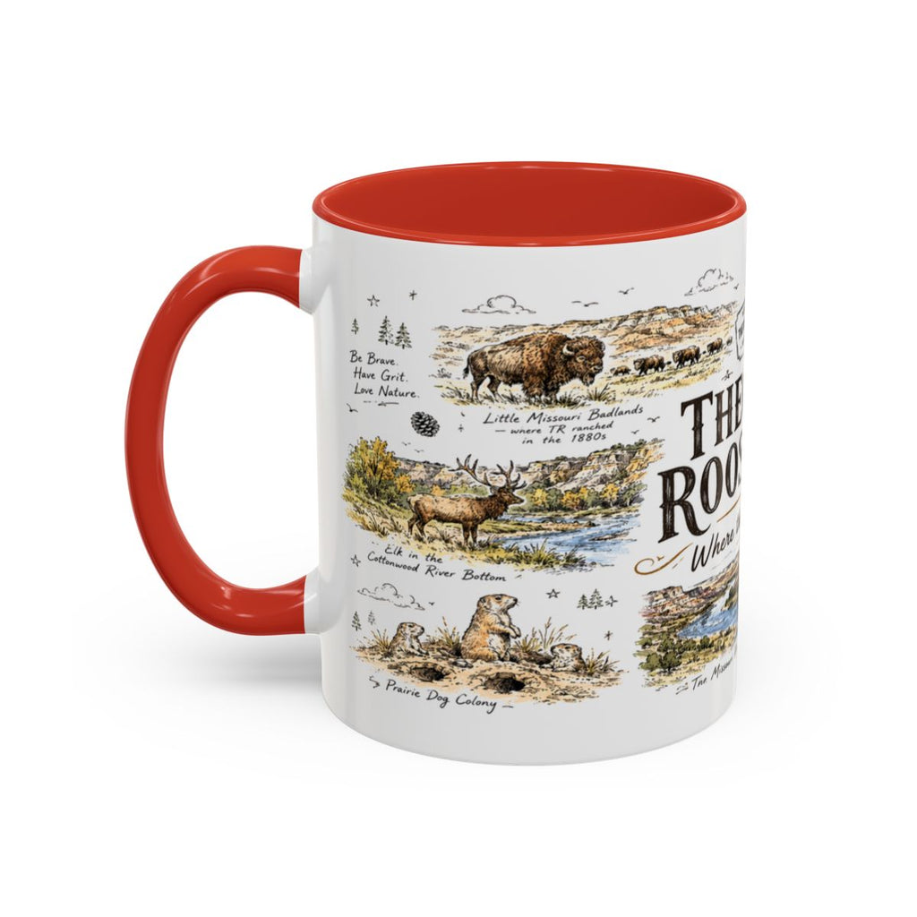 Theodore Roosevelt National Park Coffee Mug | North Dakota Badlands Bison Gift | Accent Color Ceramic 11oz 15oz