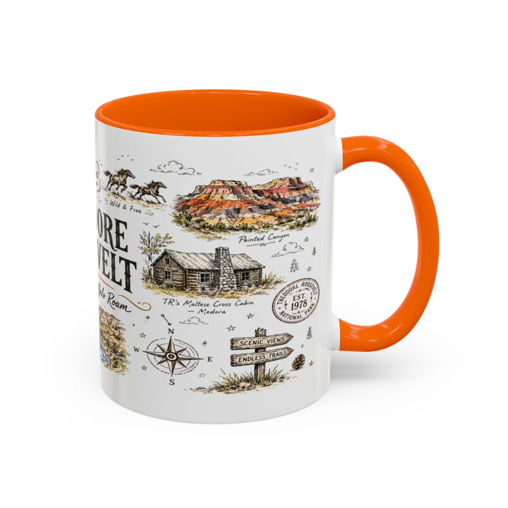 Theodore Roosevelt National Park Coffee Mug | North Dakota Badlands Bison Gift | Accent Color Ceramic 11oz 15oz
