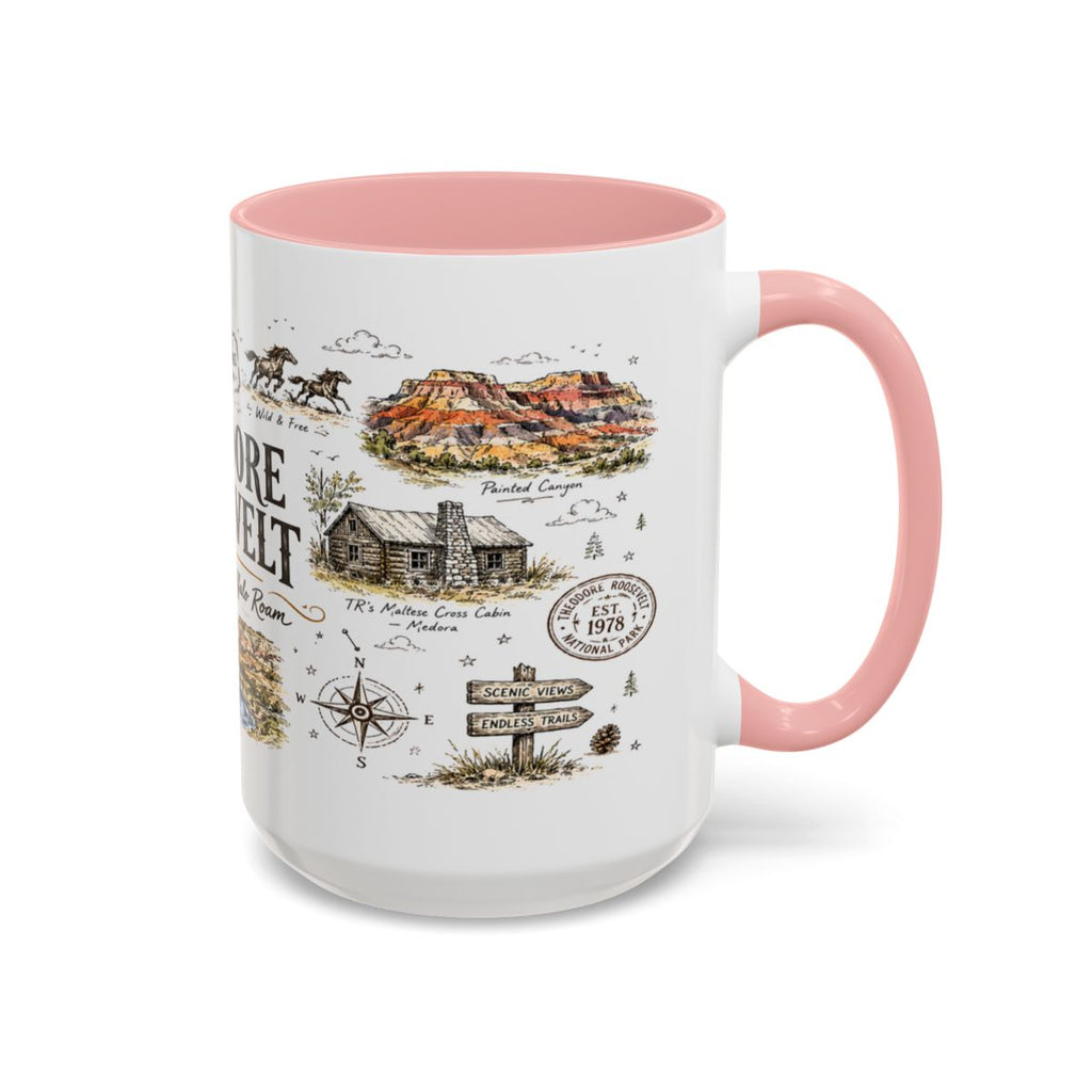 Theodore Roosevelt National Park Coffee Mug | North Dakota Badlands Bison Gift | Accent Color Ceramic 11oz 15oz
