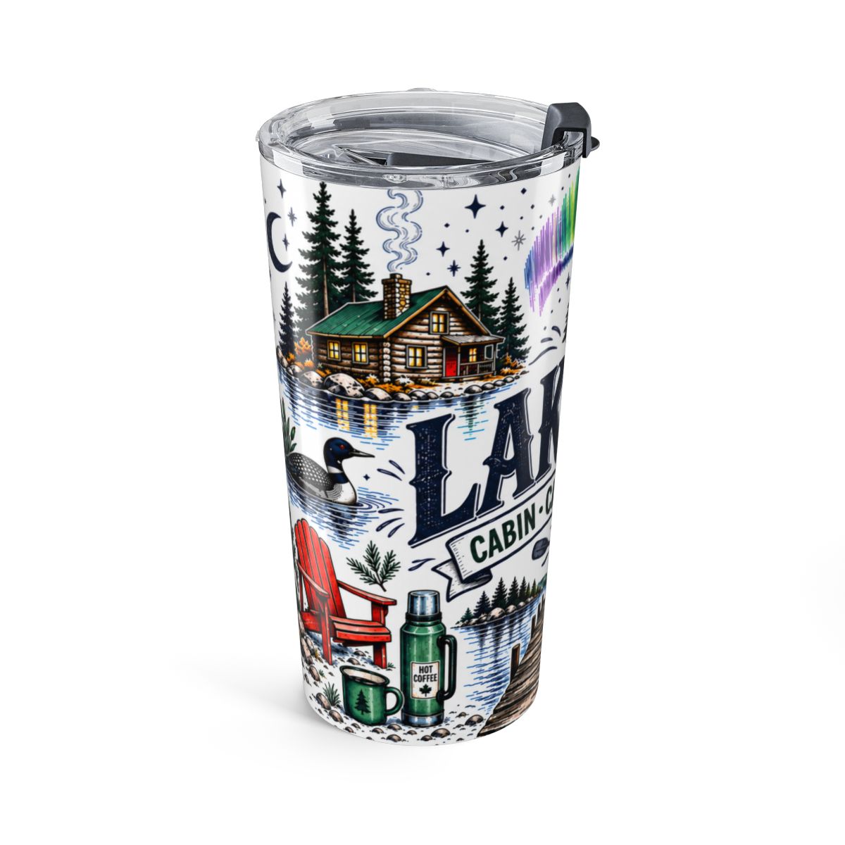 Cabin Country Lake Life 20oz Tumbler | Canada Cottage Gift | Insulated Stainless Steel Travel Cup — left