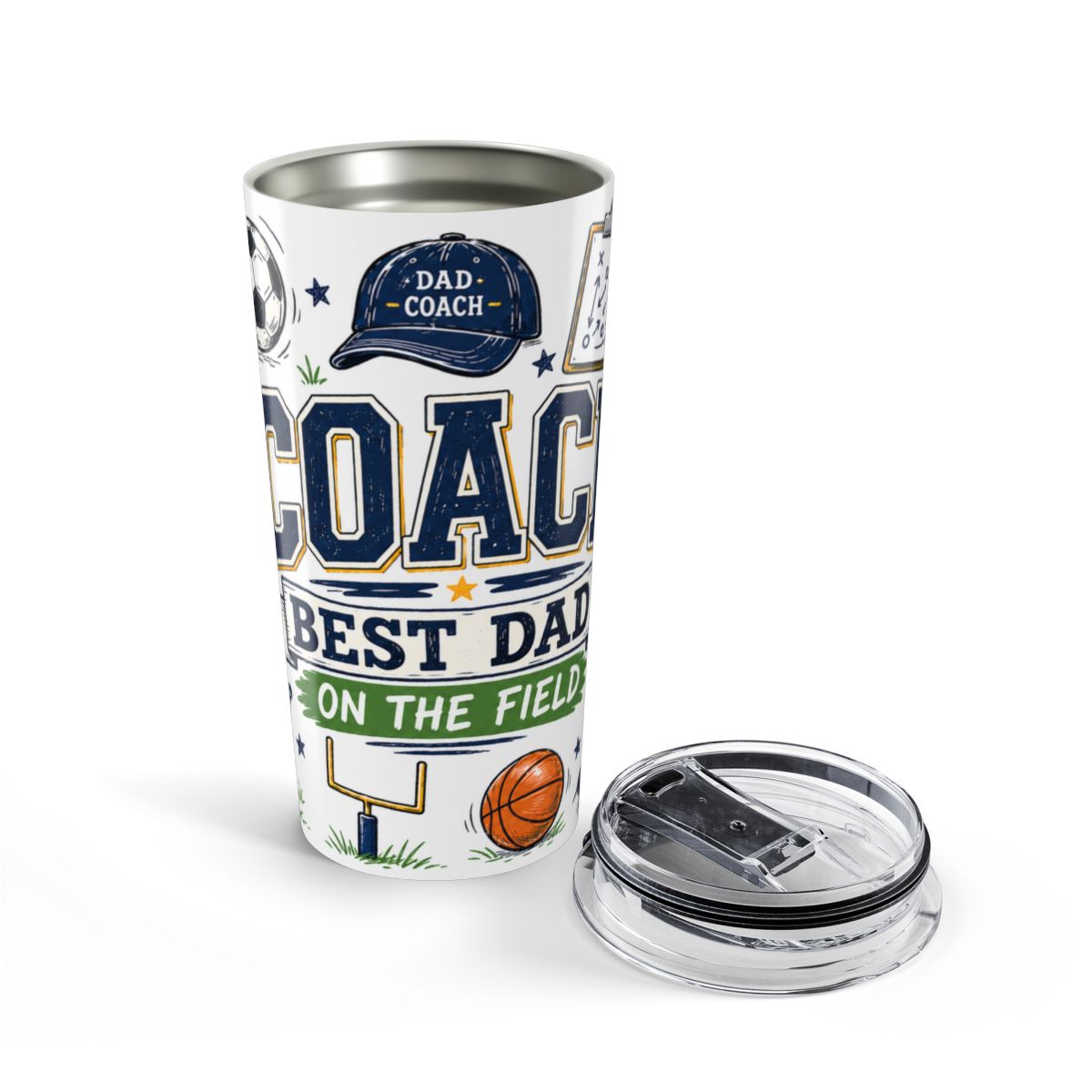 Coach Dad On The Field Tumbler | Insulated Stainless Steel Travel Cup — opened