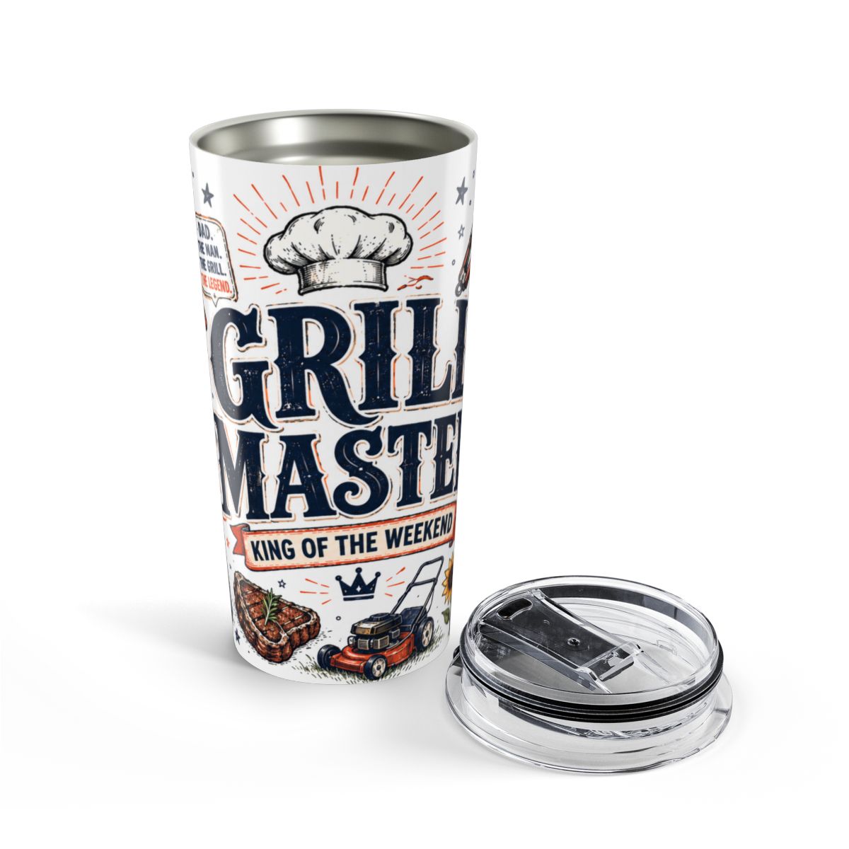 Grill Master 20oz Tumbler | Father's Day Gift for Dad | Insulated Stainless Steel Travel Cup — opened