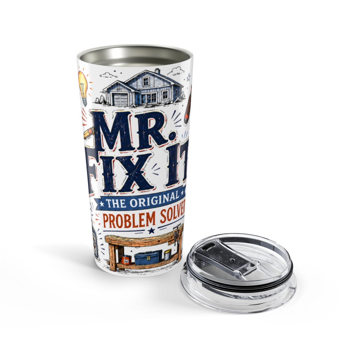 Mr Fix It Tumbler | Insulated Stainless Steel Travel Cup, Dad Gift — opened