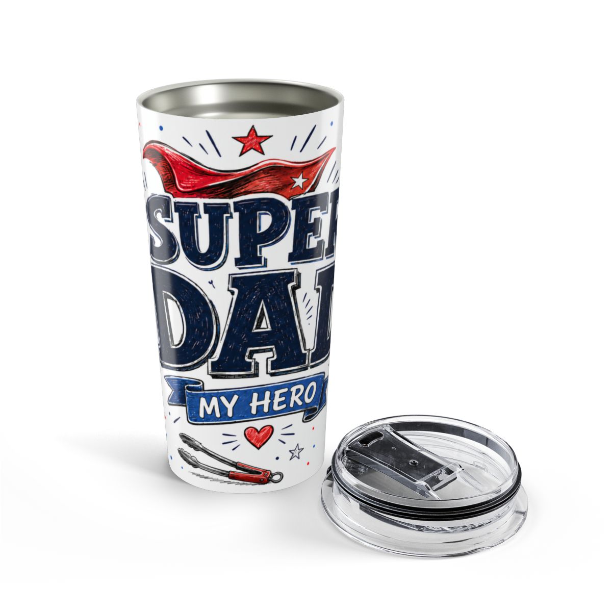 Super Dad My Hero Tumbler | Insulated Stainless Steel Travel Cup — opened
