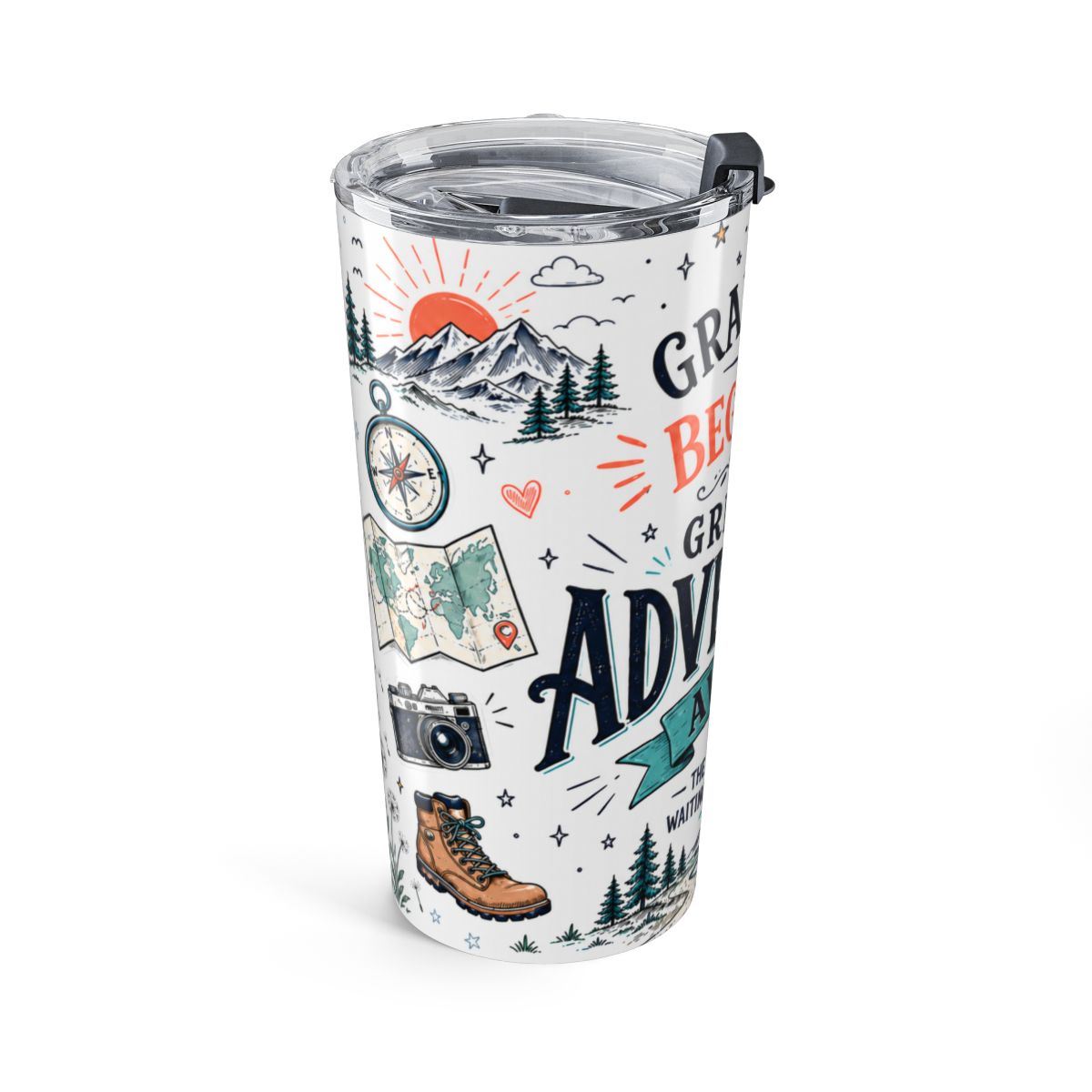Adventure Awaits 20oz Tumbler | Class of 2026 Graduation Gift | Insulated Stainless Steel Travel Cup — left