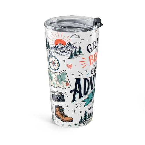 Adventure Awaits 20oz Tumbler | Class of 2026 Graduation Gift | Insulated Stainless Steel Travel Cup — left