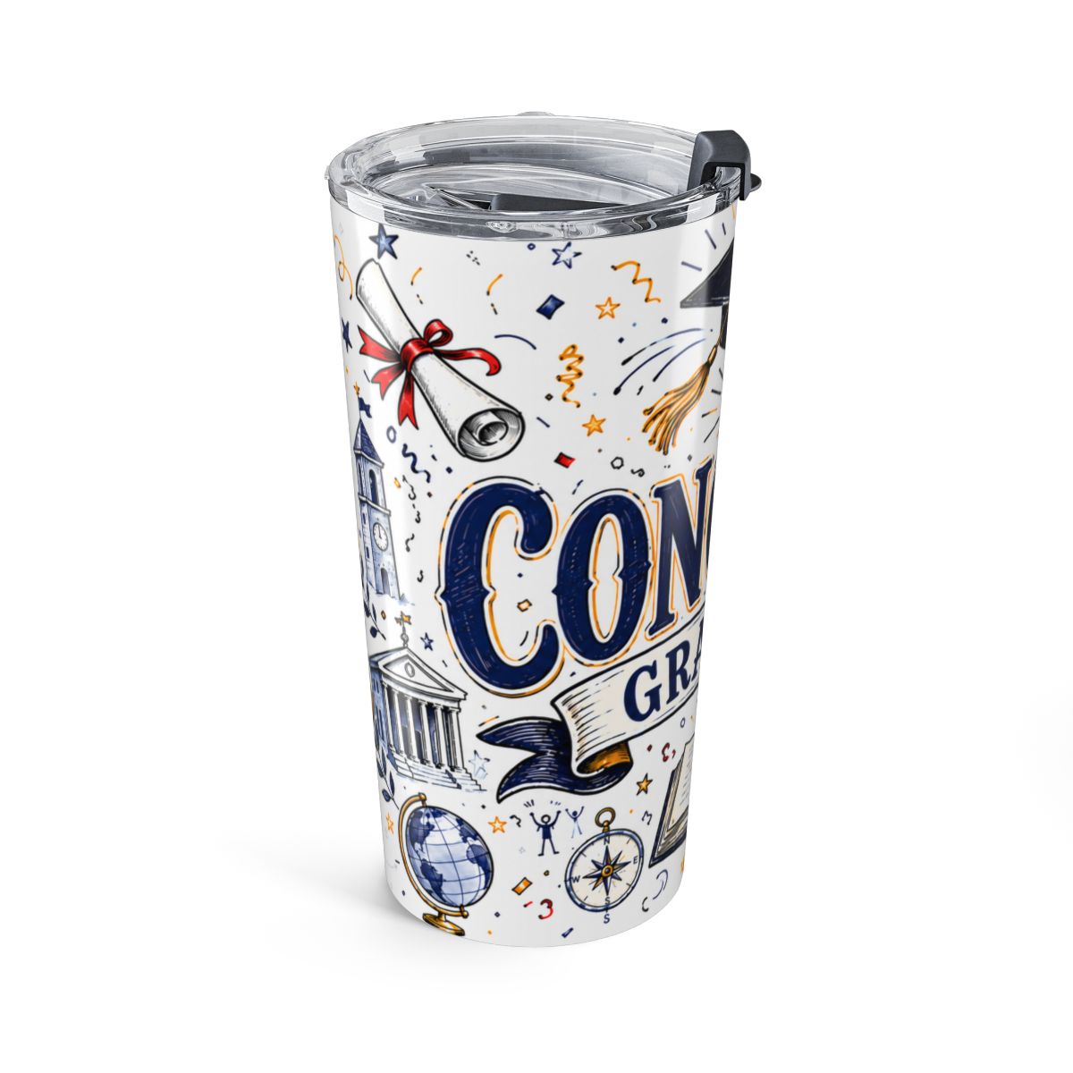 Congrats Graduate 20oz Tumbler | Class of 2026 Graduation Gift | Insulated Stainless Steel Travel Cup — left