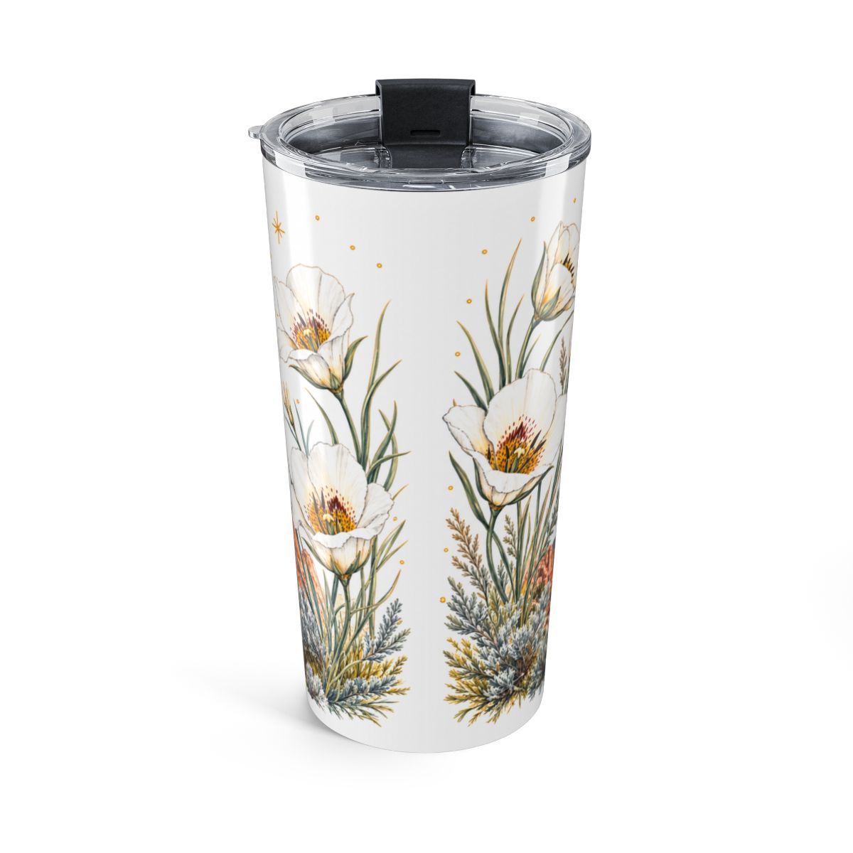 Utah State Flower Tumbler | Sego Lily Botanical Travel Cup | 20oz Stainless Steel Gift — back