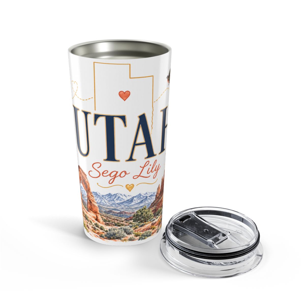 Utah State Flower Tumbler | Sego Lily Botanical Travel Cup | 20oz Stainless Steel Gift — opened