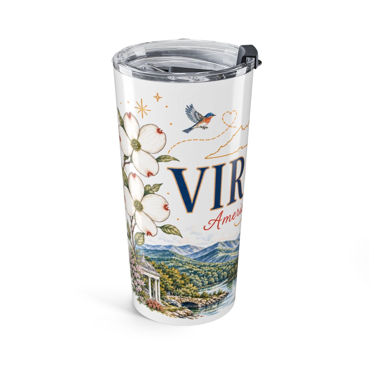 Virginia State Flower Tumbler | American Dogwood Botanical Travel Cup | 20oz Stainless Steel Gift — left