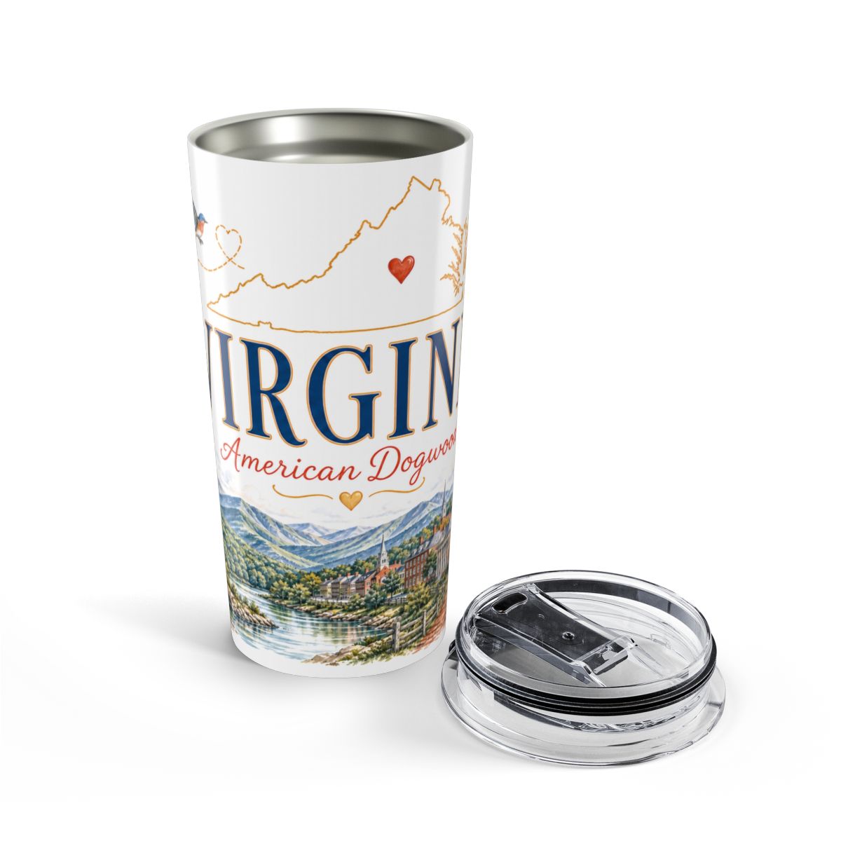 Virginia State Flower Tumbler | American Dogwood Botanical Travel Cup | 20oz Stainless Steel Gift — opened