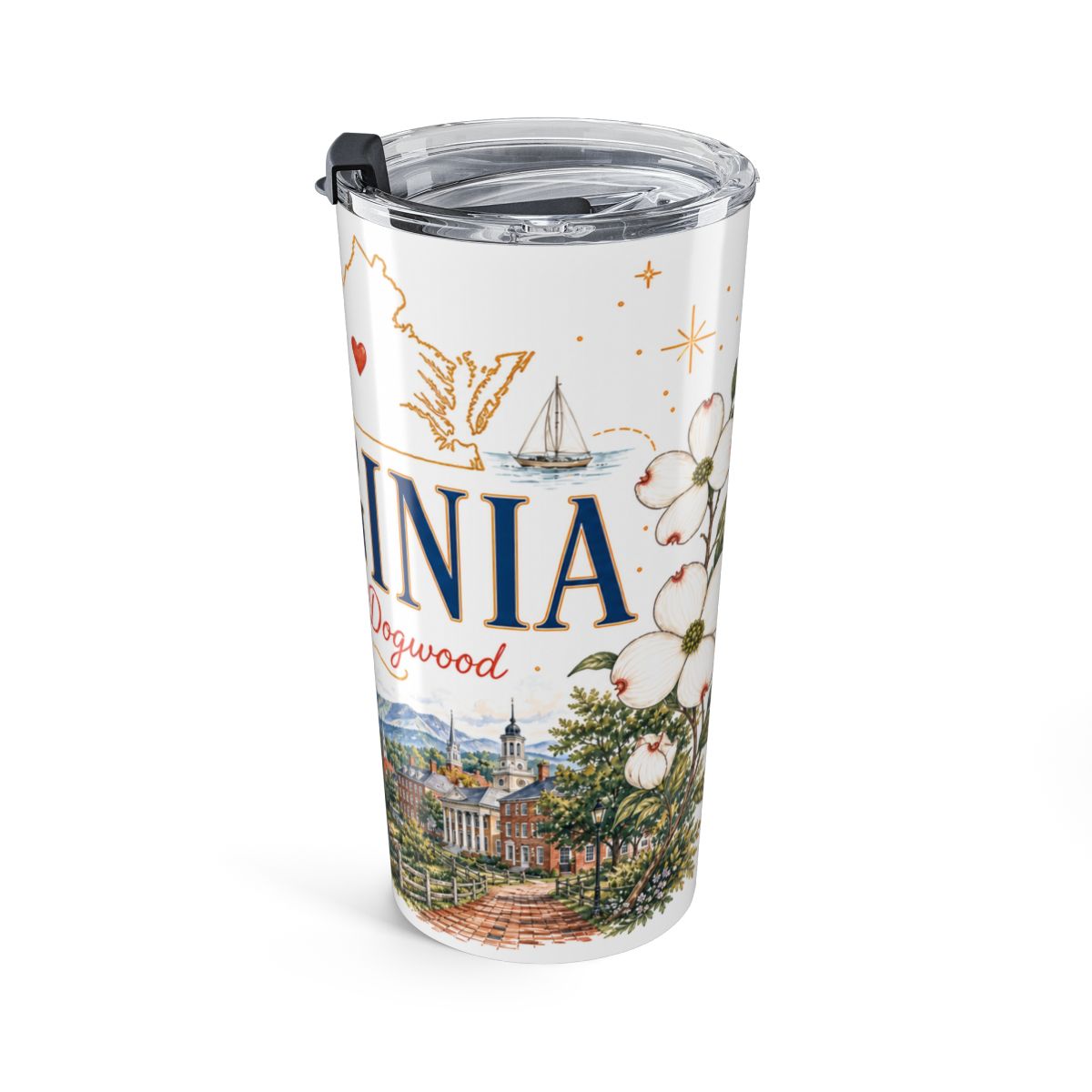 Virginia State Flower Tumbler | American Dogwood Botanical Travel Cup | 20oz Stainless Steel Gift — right