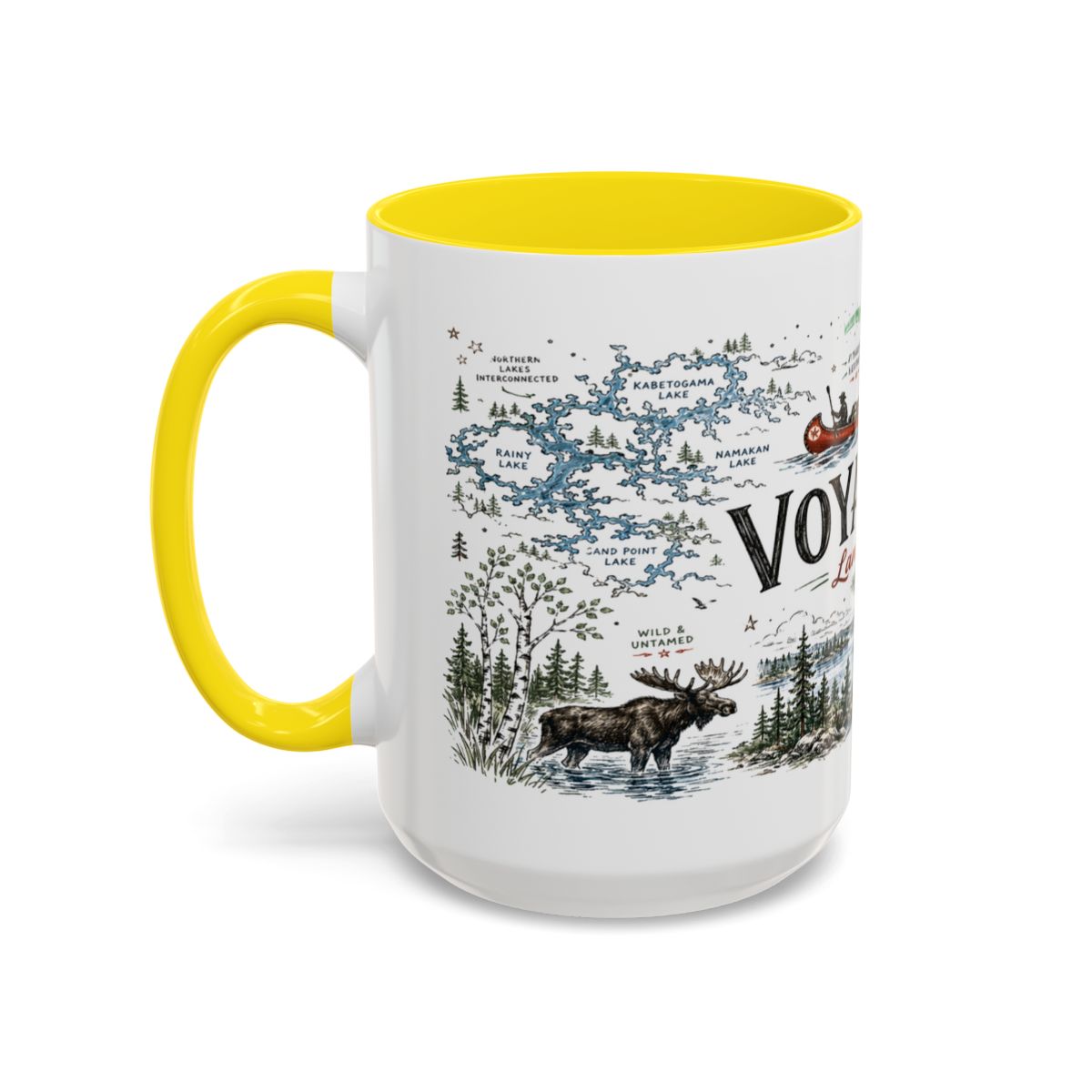 Voyageurs National Park Coffee Mug | Minnesota Lake Wilderness Canoe Gift | Accent Color Ceramic 11oz 15oz