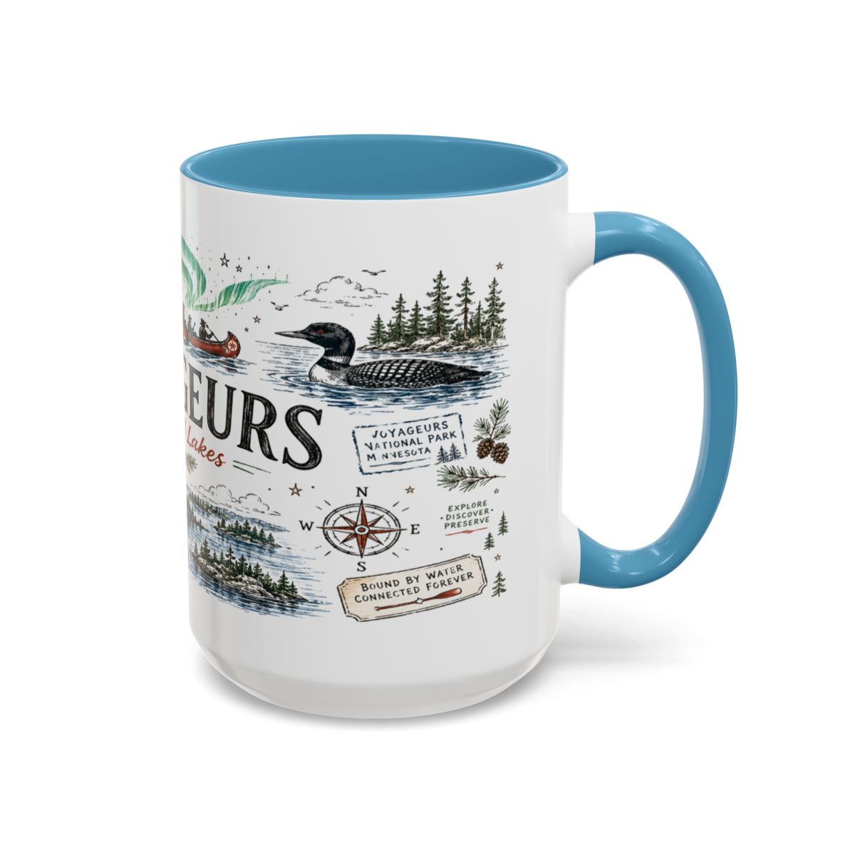 Voyageurs National Park Coffee Mug | Minnesota Lake Wilderness Canoe Gift | Accent Color Ceramic 11oz 15oz