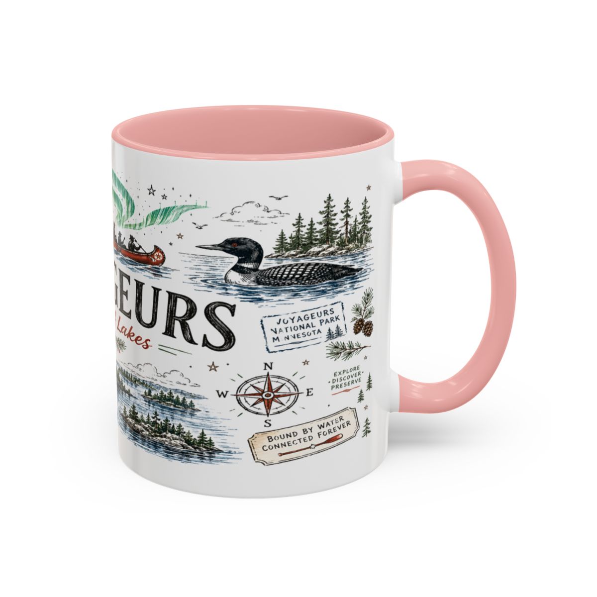 Voyageurs National Park Coffee Mug | Minnesota Lake Wilderness Canoe Gift | Accent Color Ceramic 11oz 15oz