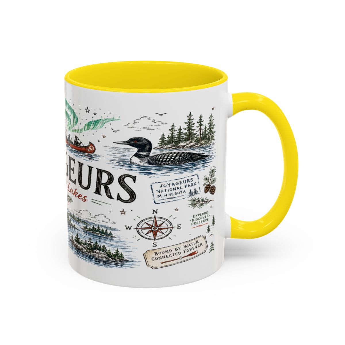 Voyageurs National Park Coffee Mug | Minnesota Lake Wilderness Canoe Gift | Accent Color Ceramic 11oz 15oz