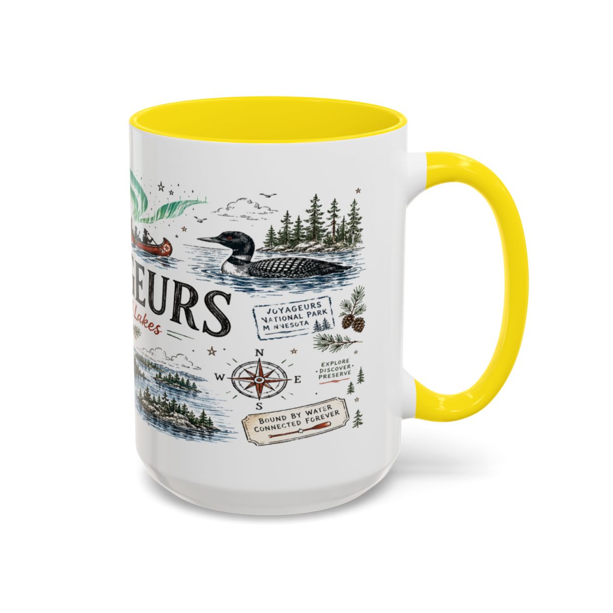 Voyageurs National Park Coffee Mug | Minnesota Lake Wilderness Canoe Gift | Accent Color Ceramic 11oz 15oz
