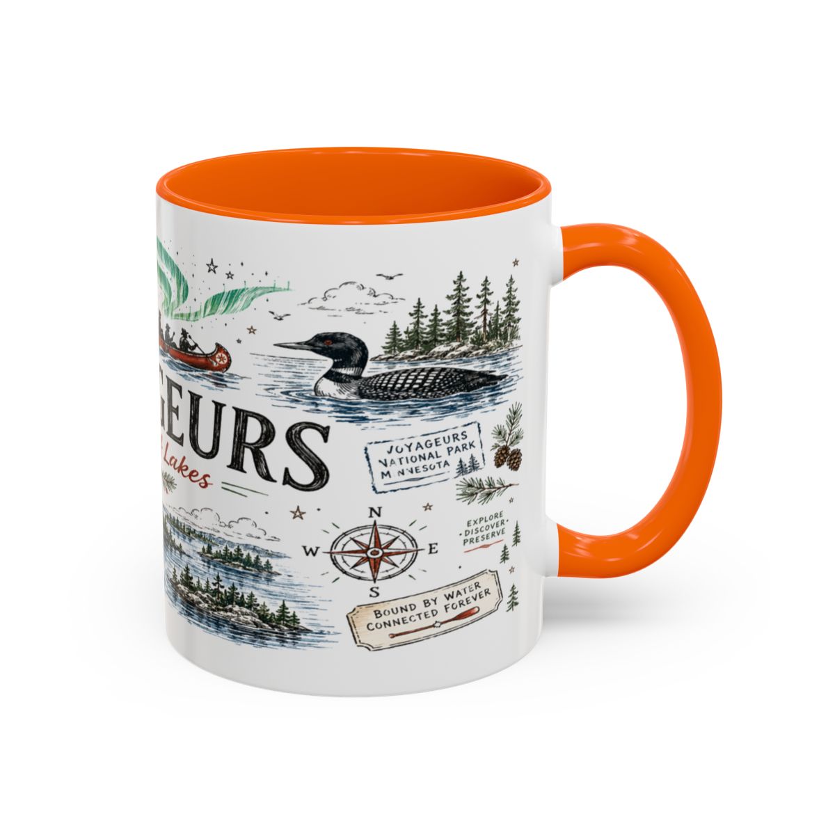 Voyageurs National Park Coffee Mug | Minnesota Lake Wilderness Canoe Gift | Accent Color Ceramic 11oz 15oz