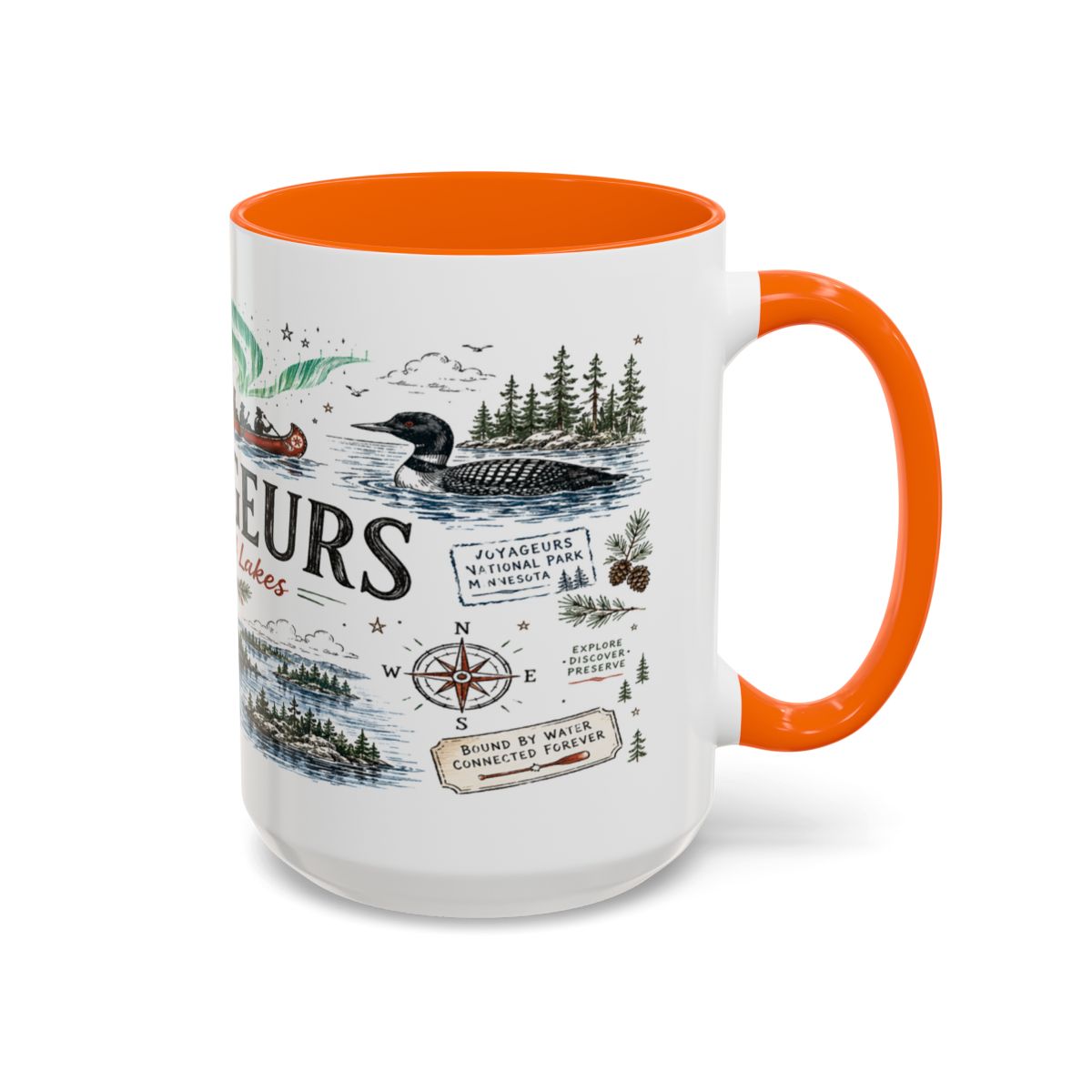 Voyageurs National Park Coffee Mug | Minnesota Lake Wilderness Canoe Gift | Accent Color Ceramic 11oz 15oz