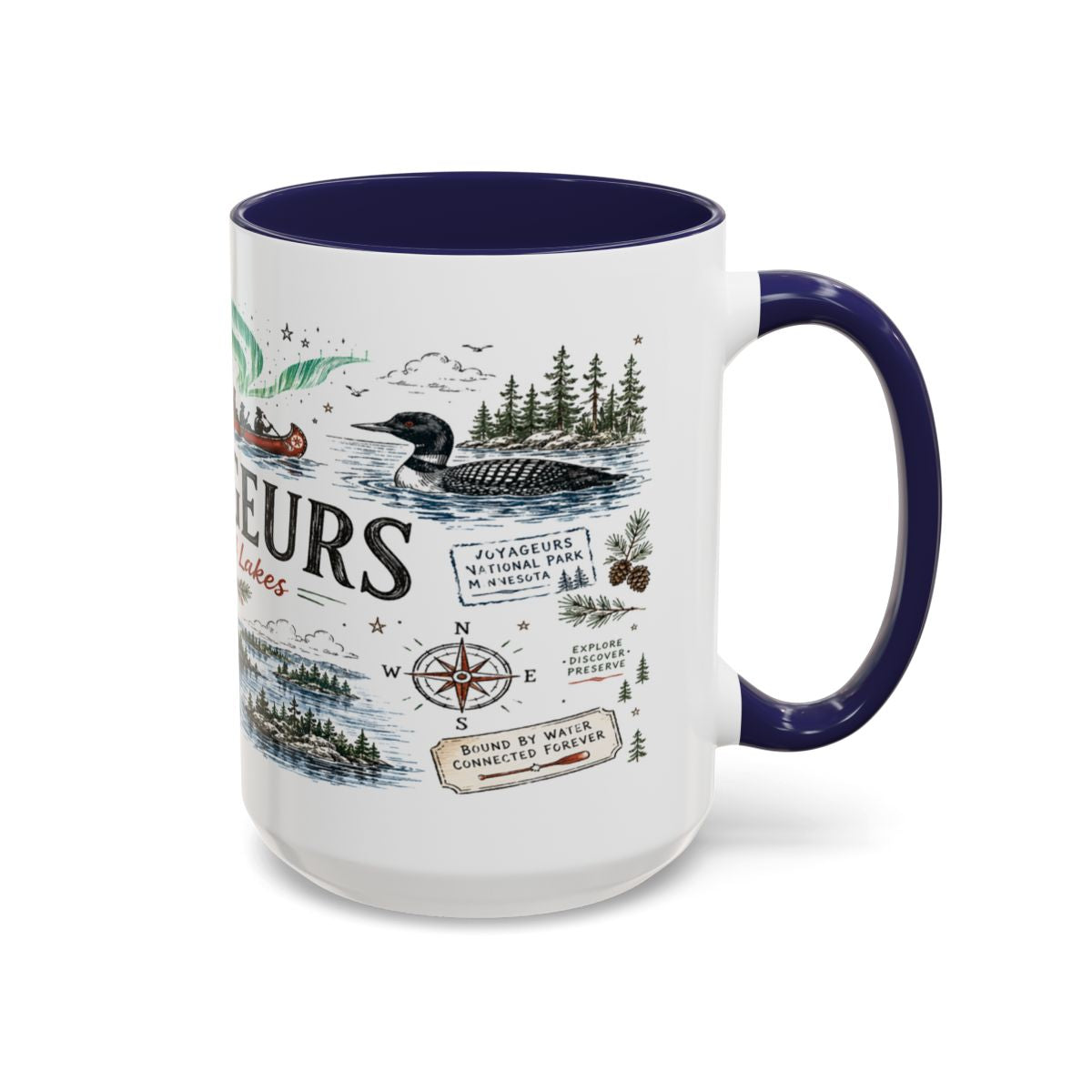 Voyageurs National Park Coffee Mug | Minnesota Lake Wilderness Canoe Gift | Accent Color Ceramic 11oz 15oz