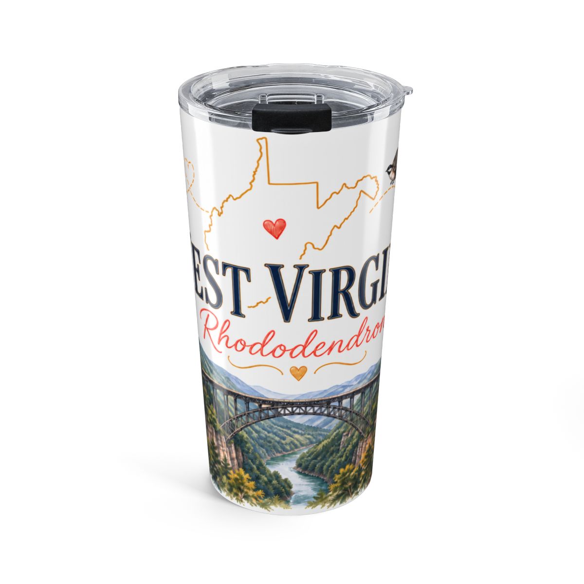 West Virginia State Flower Tumbler | Rhododendron Botanical Travel Cup | 20oz Stainless Steel Gift — front