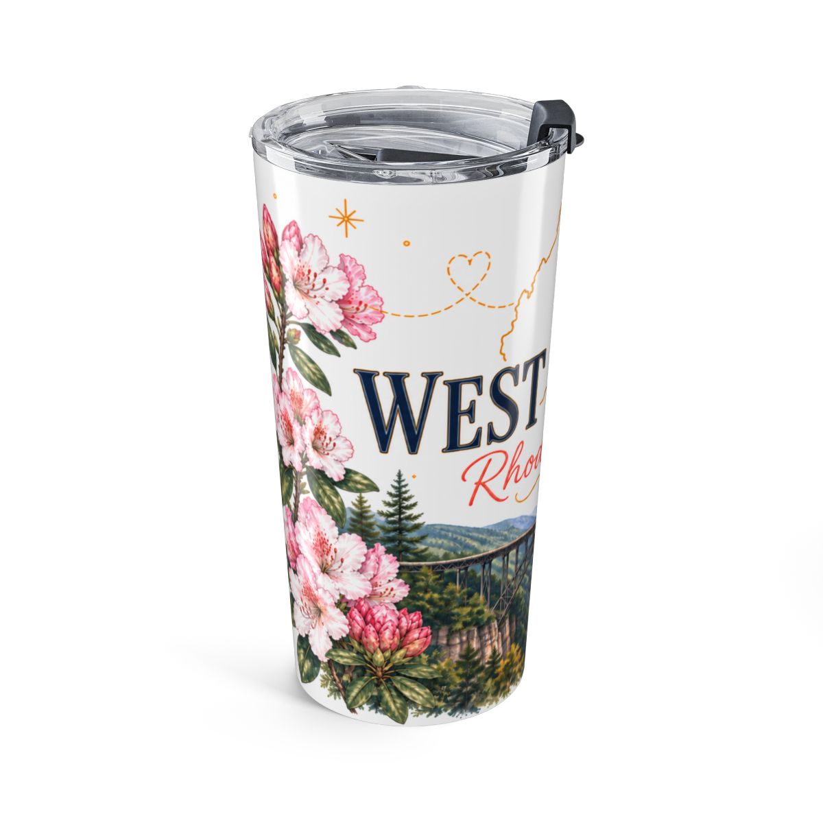 West Virginia State Flower Tumbler | Rhododendron Botanical Travel Cup | 20oz Stainless Steel Gift — left