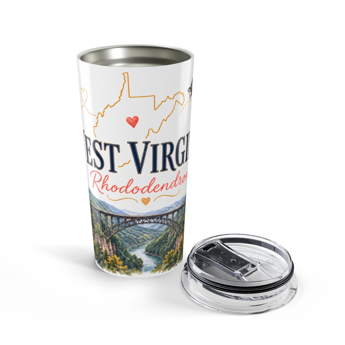 West Virginia State Flower Tumbler | Rhododendron Botanical Travel Cup | 20oz Stainless Steel Gift — opened