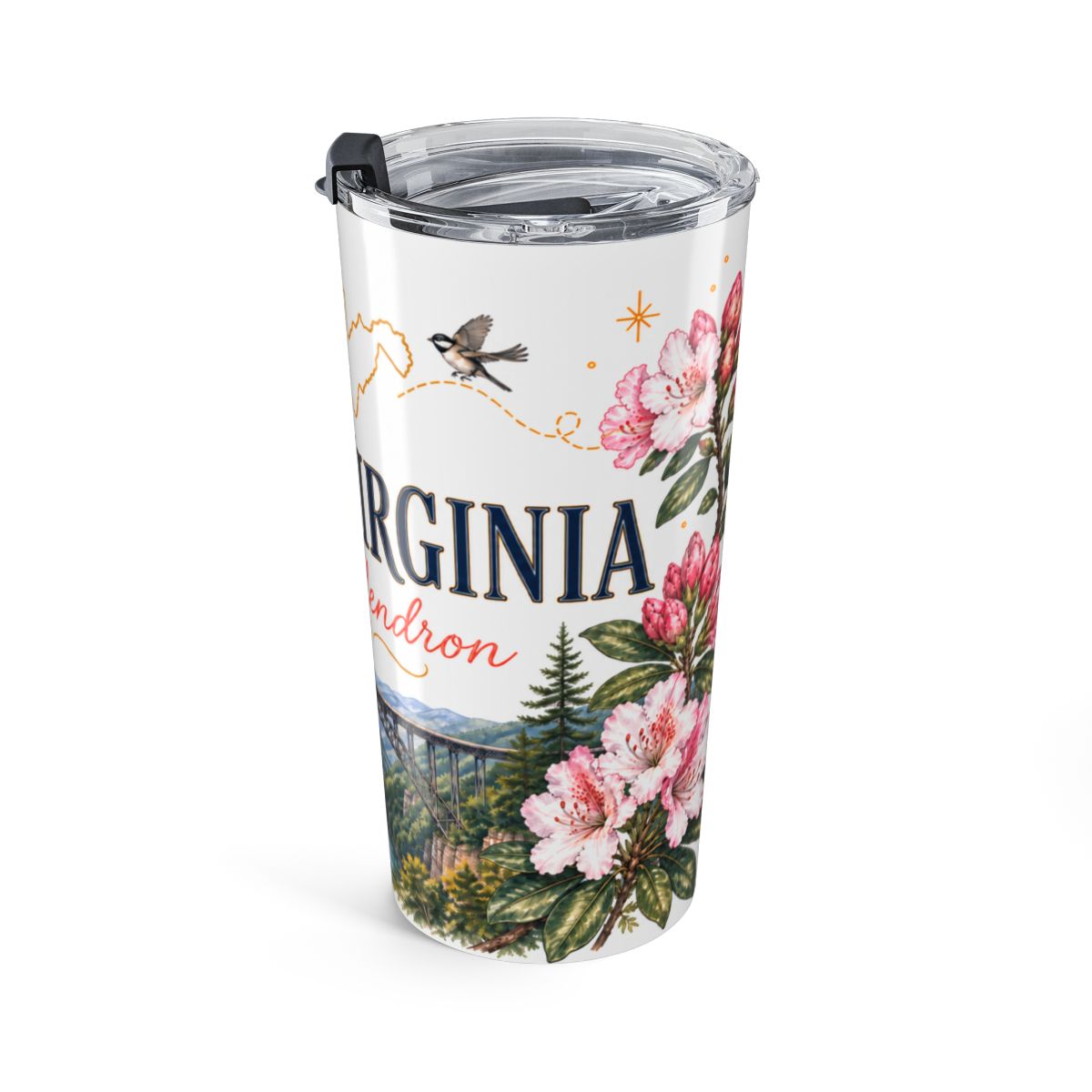 West Virginia State Flower Tumbler | Rhododendron Botanical Travel Cup | 20oz Stainless Steel Gift — right