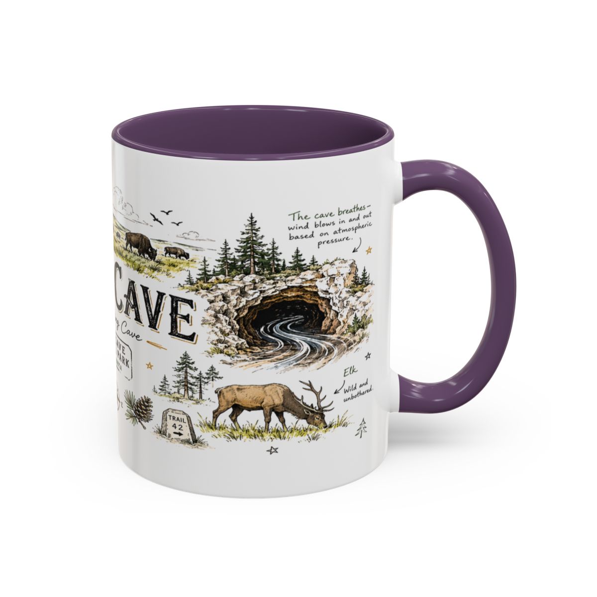Wind Cave National Park Coffee Mug | South Dakota Cave Bison Prairie Gift | Accent Color Ceramic 11oz 15oz