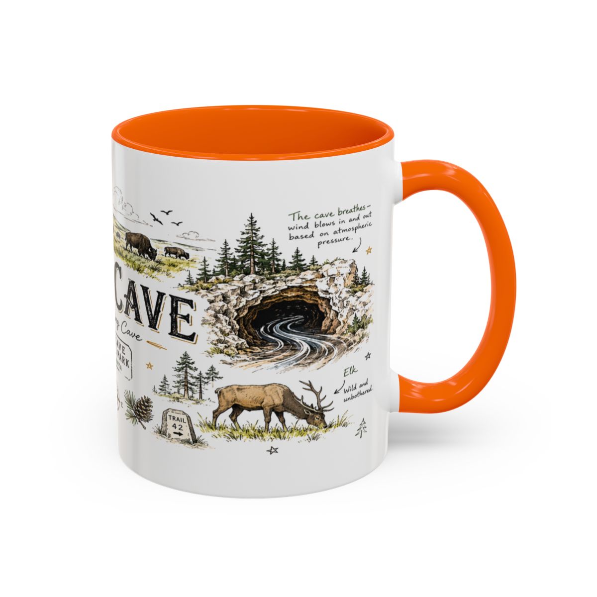 Wind Cave National Park Coffee Mug | South Dakota Cave Bison Prairie Gift | Accent Color Ceramic 11oz 15oz